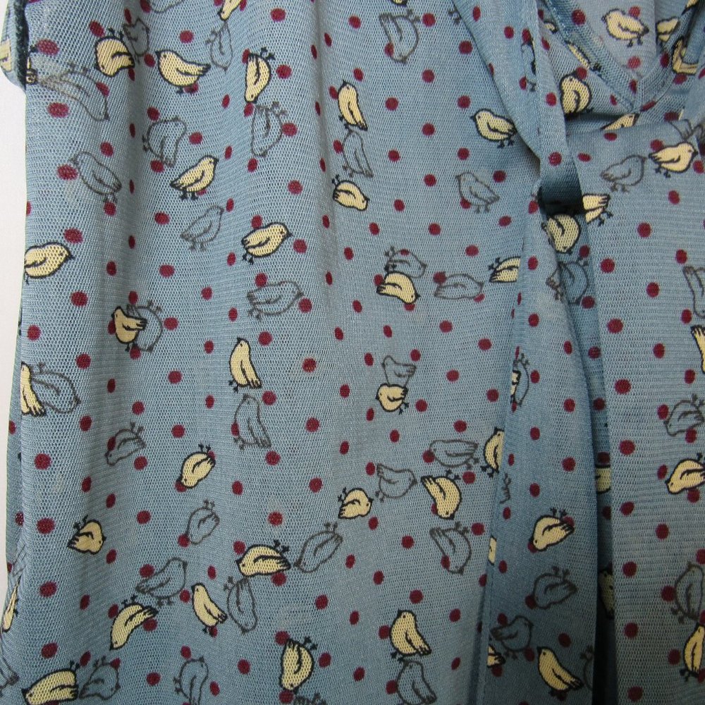 Bird Print Sheer Flutter Sleeve Tie Neck Blouse - Picture 2 of 7